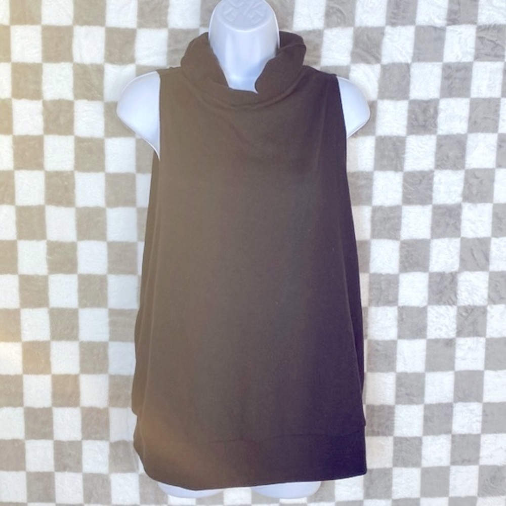 Lanston L Sleeveless turtle/cowl neck tunic black open wrap side